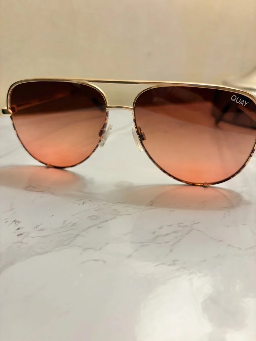 Quay Australia Gold Frame Sunglasses with Orange Gradient Lenses
